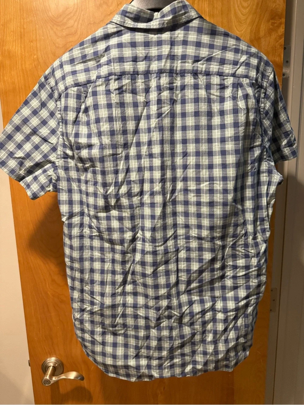J. Crew Short-Sleeve Blue and White Plaid Button-Down Shirt